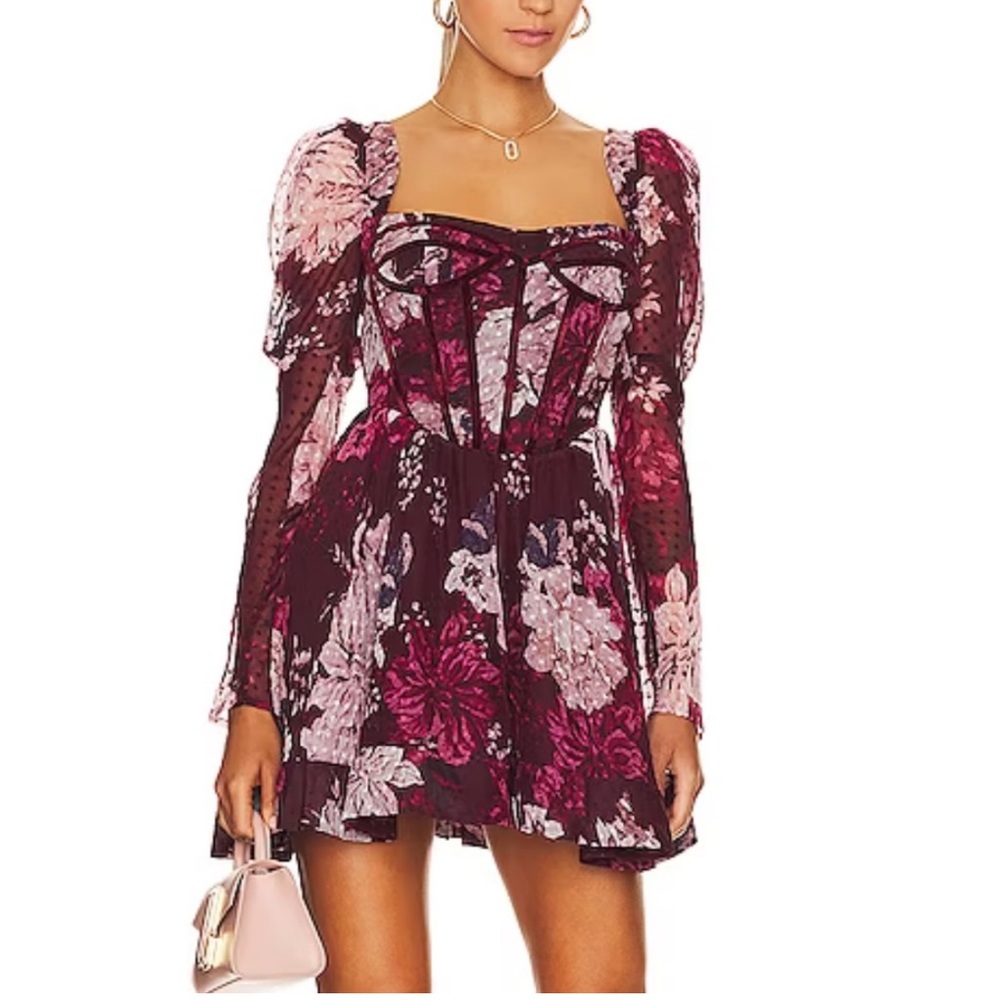 Evermore Corset Mini Dress in Burgundy Floral Bardot NWT Sz 4